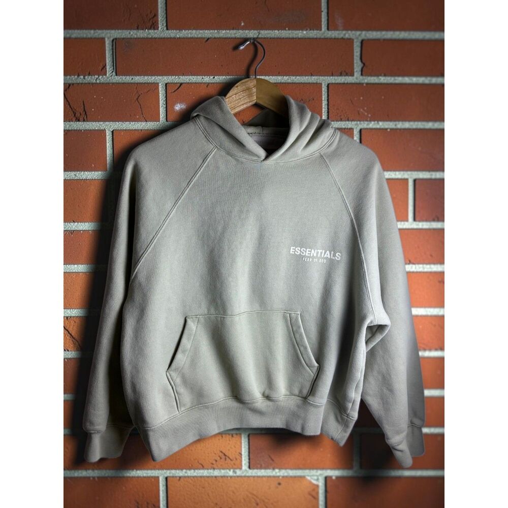 Fear of God Essentials Hoodie XS Sage Green Logo Pullover Sweatshirt